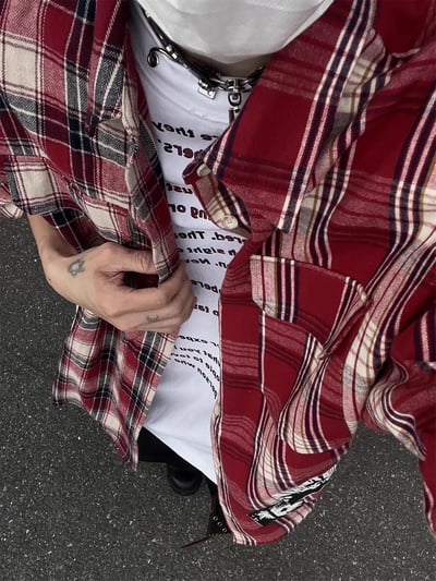 ♡韓國拼貼紅格紋短袖襯衫♡7