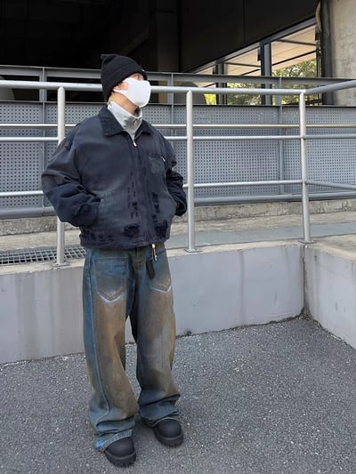 ♡韓國拼色復古水洗牛仔褲♡3