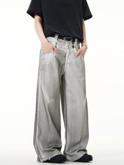 ♡韓國銀灰設計感牛仔長褲♡4