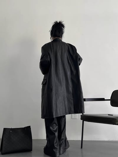 ♡韓國pu皮質長版西裝外套♡4