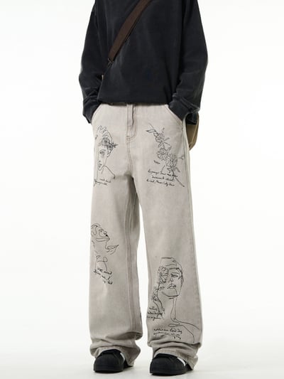 ♡韓國灰白設計落地牛仔褲♡1