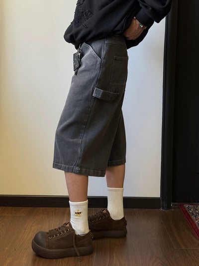 ♡韓國設計水洗黑灰七分牛仔褲♡7