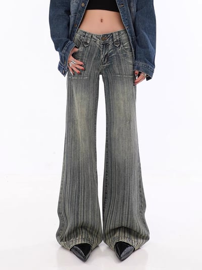 韓國線條喇叭落地牛仔褲1