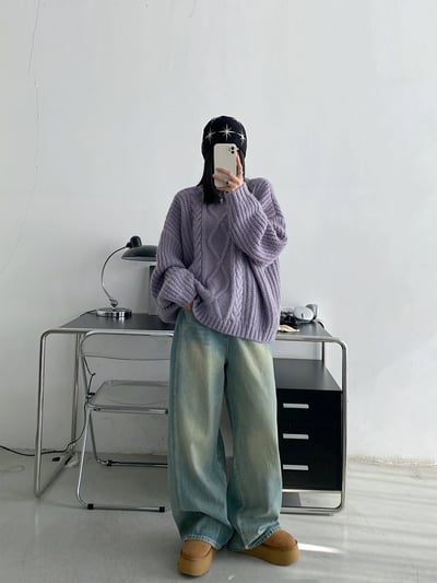 韓國百搭水洗淺藍落地牛仔褲3