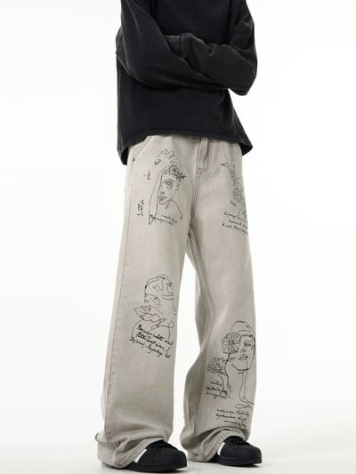 ♡韓國灰白設計落地牛仔褲♡2