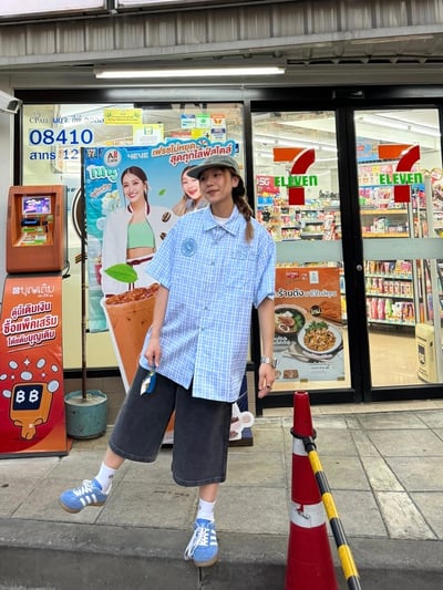 ♡韓國水洗灰工裝七分牛仔褲♡3