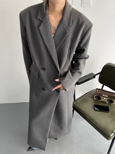 ♡韓國經典質感西裝長版外套♡2