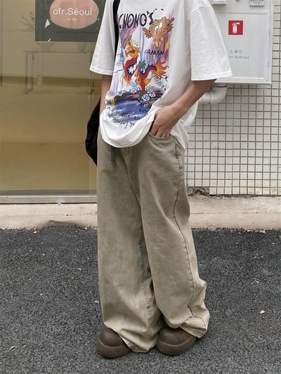 韓國廢土卡其質感落地牛仔褲3