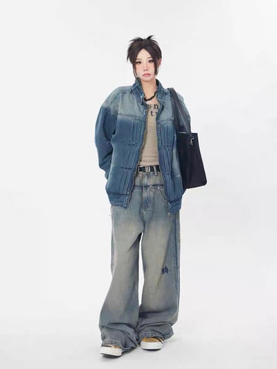 韓國顯瘦線條漸層落地牛仔褲3