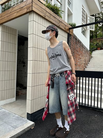 ♡韓國拼貼紅格紋短袖襯衫♡3