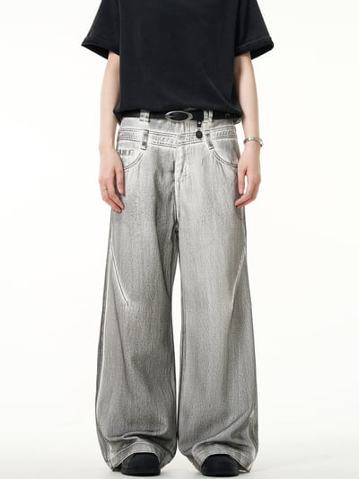 ♡韓國銀灰設計感牛仔長褲♡3