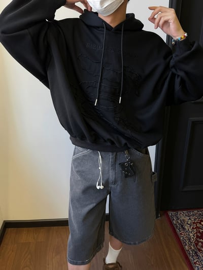 ♡韓國設計水洗黑灰七分牛仔褲♡4