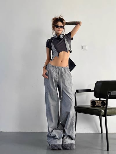 ♡韓國科技感寬鬆落地褲♡2