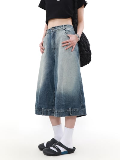 ♡韓國設計感反面七分牛仔褲♡4