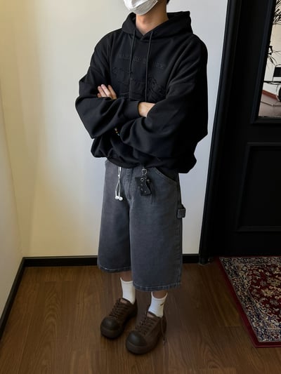 ♡韓國設計水洗黑灰七分牛仔褲♡3