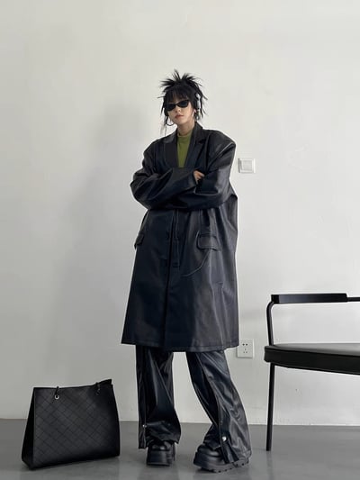 ♡韓國pu皮質長版西裝外套♡3