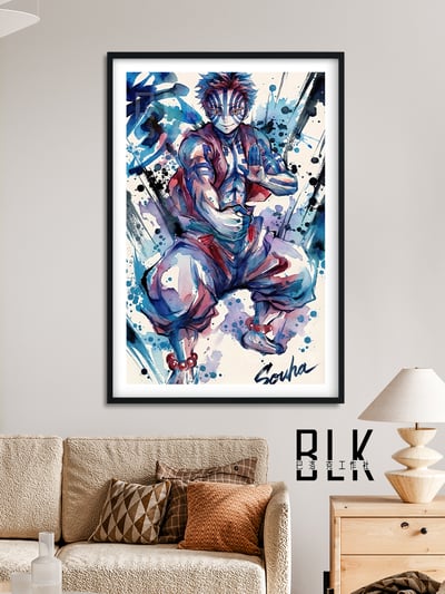 【週邊】巴洛克－鬼滅之刃 水彩猗窩座 裝飾畫&冰箱貼4