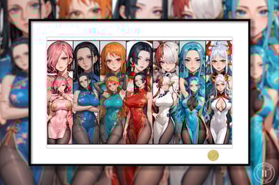 【週邊】H2工作室-海賊王 旗袍女團 女帝娜美羅賓大與烏塔裝飾畫1