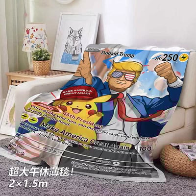 【週邊】千鳥社-皮卡丘特朗普精靈寶可夢川普午睡毯地毯裝飾畫2