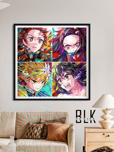 【週邊】巴洛克-炫彩鬼滅四小隻鬼滅之刃無限城篇炭治郎彌豆子善逸伊之助動漫裝飾畫 冰箱貼2