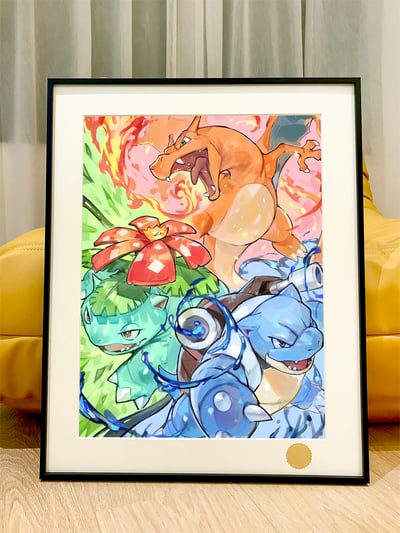 【週邊】星空工作室-禦三家出擊 小智噴火龍水箭龜妙蛙花寶可夢神奇寶貝動畫二次元裝飾畫1