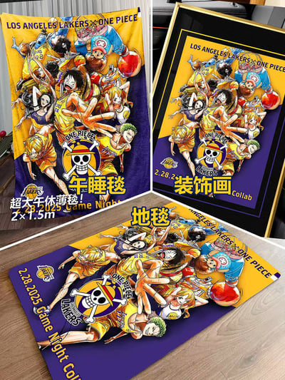 【週邊】千鳥社-草帽團湖人隊合照海賊王路飛索隆午睡毯地毯裝飾畫1