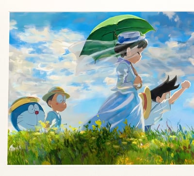 【週邊】H2工作室 - 哆啦A夢 撐陽傘的女人 裝飾畫3