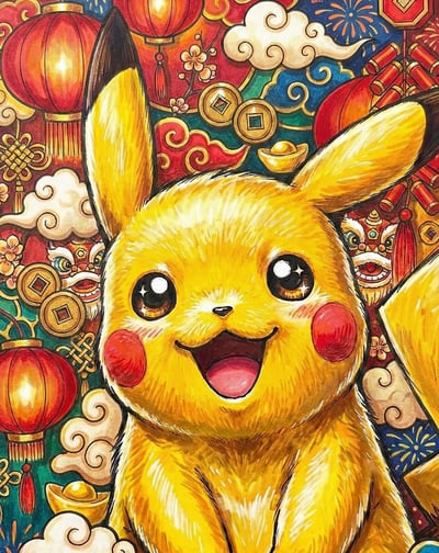 【週邊】H2工作室－寶可夢 新年皮卡丘 裝飾畫3