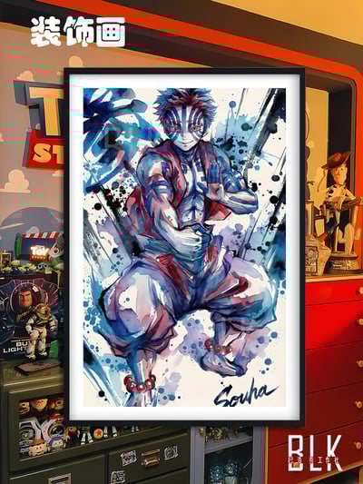 【週邊】巴洛克－鬼滅之刃 水彩猗窩座 裝飾畫&冰箱貼1