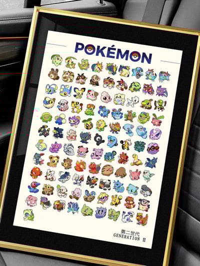 【週邊】千鳥社-精靈寶可夢二世代圖鑑皮卡丘瑪力露麗波克比裝飾畫4