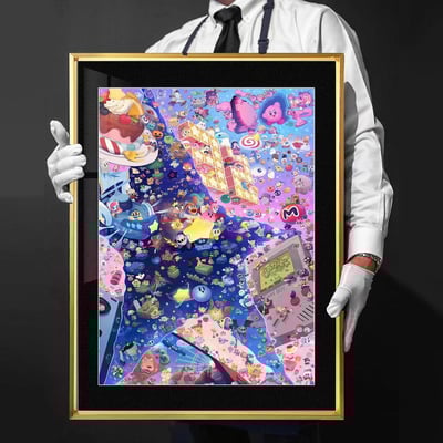 【週邊】千鳥社-星之卡比32週年Kirby全家福GameBoy午睡毯地毯裝飾畫4