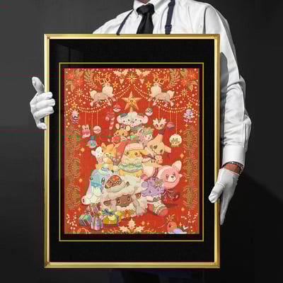 【週邊】千鳥社-精靈寶可夢皮卡丘謎擬丘聖誕午睡毯地毯裝飾畫4