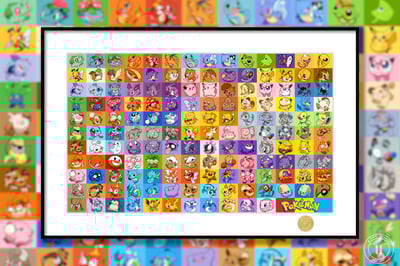 【週邊】H2工作室-寶可夢第一代 神奇寶貝皮卡丘耿鬼伊布超夢幻禦三家裝飾畫1