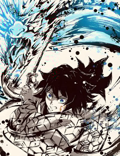 【週邊】H2工作室-富岡義勇 鬼滅之刃水柱鬼殺隊動漫二次元裝飾畫3