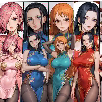 【週邊】H2工作室-海賊王 旗袍女團 女帝娜美羅賓大與烏塔裝飾畫2