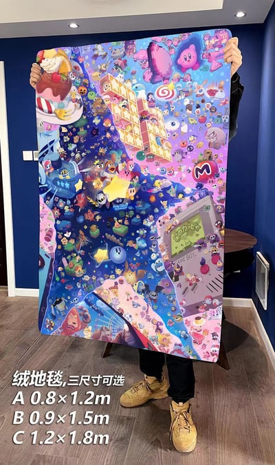 【週邊】千鳥社-星之卡比32週年Kirby全家福GameBoy午睡毯地毯裝飾畫5