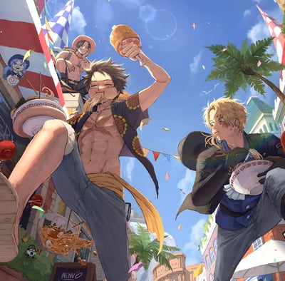 【週邊】H2工作室-三兄弟 海賊王路飛艾斯薩博動漫裝飾畫3