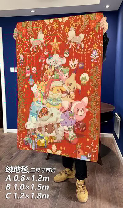 【週邊】千鳥社-精靈寶可夢皮卡丘謎擬丘聖誕午睡毯地毯裝飾畫6