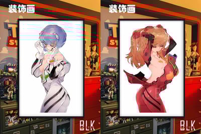【週邊】巴洛克－新世紀福音戰士 閉眼綾波麗 明日香 裝飾畫&冰箱貼1