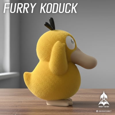 【寶可夢】NINETY SEVEN STUDIO-植絨可達鴨 KODUCK 矽膠Q版3
