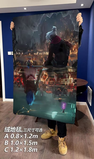 【週邊】千鳥社-英雄聯盟雙城之戰jinx金克絲艾克午睡毯地毯裝飾畫6