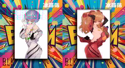 【週邊】巴洛克－新世紀福音戰士 閉眼綾波麗 明日香 裝飾畫&冰箱貼4