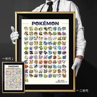 【週邊】千鳥社-精靈寶可夢二世代圖鑑皮卡丘瑪力露麗波克比裝飾畫1