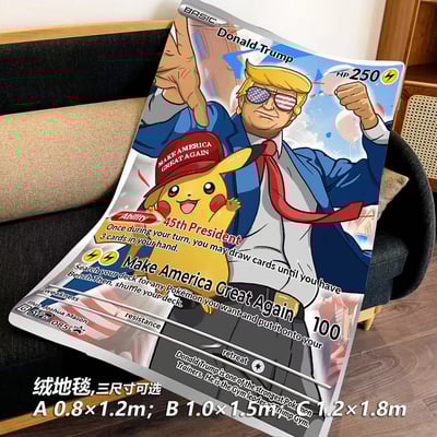 【週邊】千鳥社-皮卡丘特朗普精靈寶可夢川普午睡毯地毯裝飾畫5