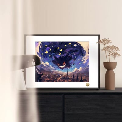 【週邊】皇呱工作室-星空耿鬼精靈寶可夢梵谷裝飾畫1