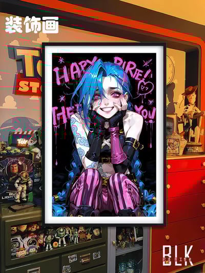 【週邊】巴洛克－英雄聯盟 粉色金克絲 裝飾畫&冰箱貼1