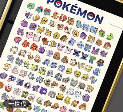 【週邊】千鳥社-精靈寶可夢二世代圖鑑皮卡丘瑪力露麗波克比裝飾畫2