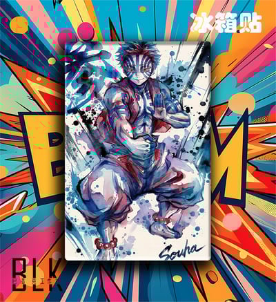 【週邊】巴洛克－鬼滅之刃 水彩猗窩座 裝飾畫&冰箱貼5