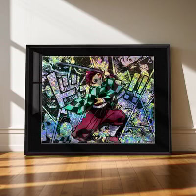 【週邊】千鳥社-漫畫碎彩鐳射系列 第一彈 鬼滅之刃灶門炭治郎漫畫炫彩鐳射穀子海報裝飾畫1