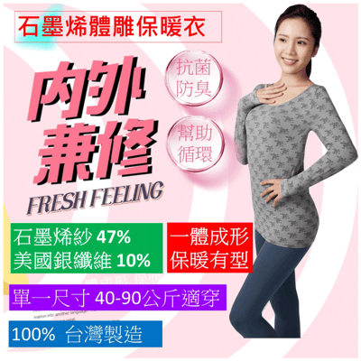 石墨烯銀纖維能量體雕衣一體成型保暖衣，修復健康內著衣(臺灣制)1